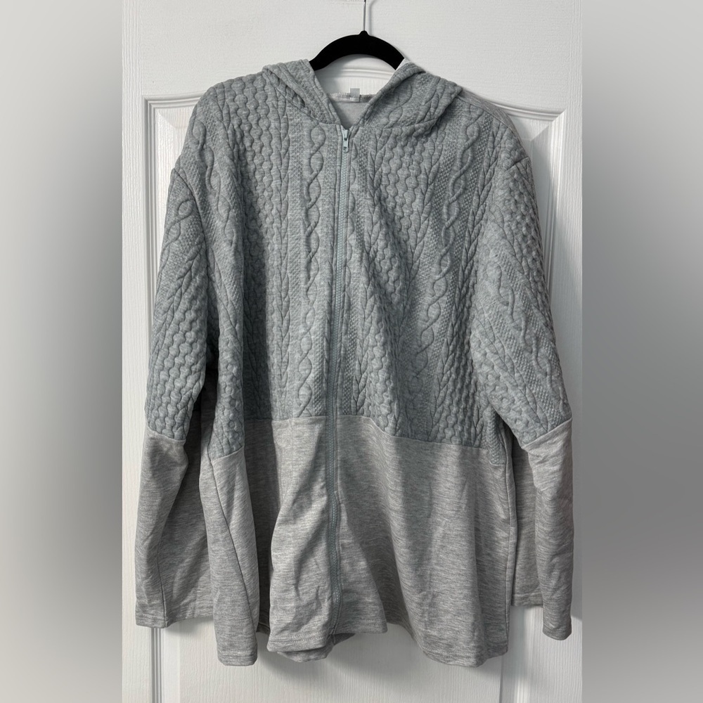 Gray half Cable Knit Woman’s hoodie Plus Size - Picture 2 of 8
